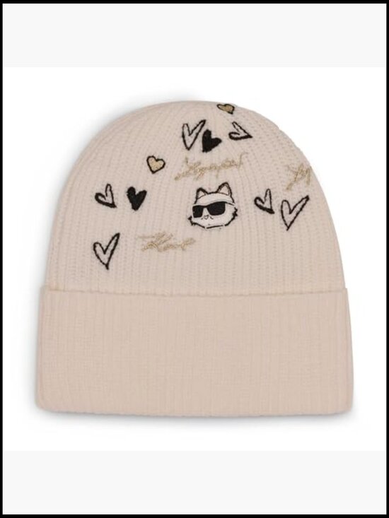 Embroidered Hearts Velboa Fleece Lined Beanie